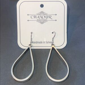 Handmade large teardrop hoop Pewter Earrings - SS plated - NWT